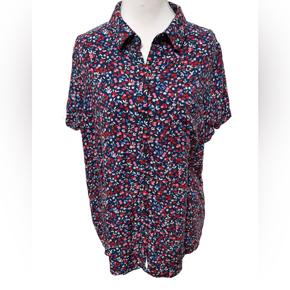 croft & barrow Navy Floral Button-Front Shirt - Picture 2 of 7